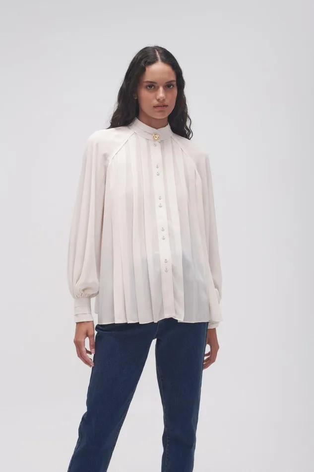 Women Beatrice Pleated Blouse Coconut Cream Aje Tops
