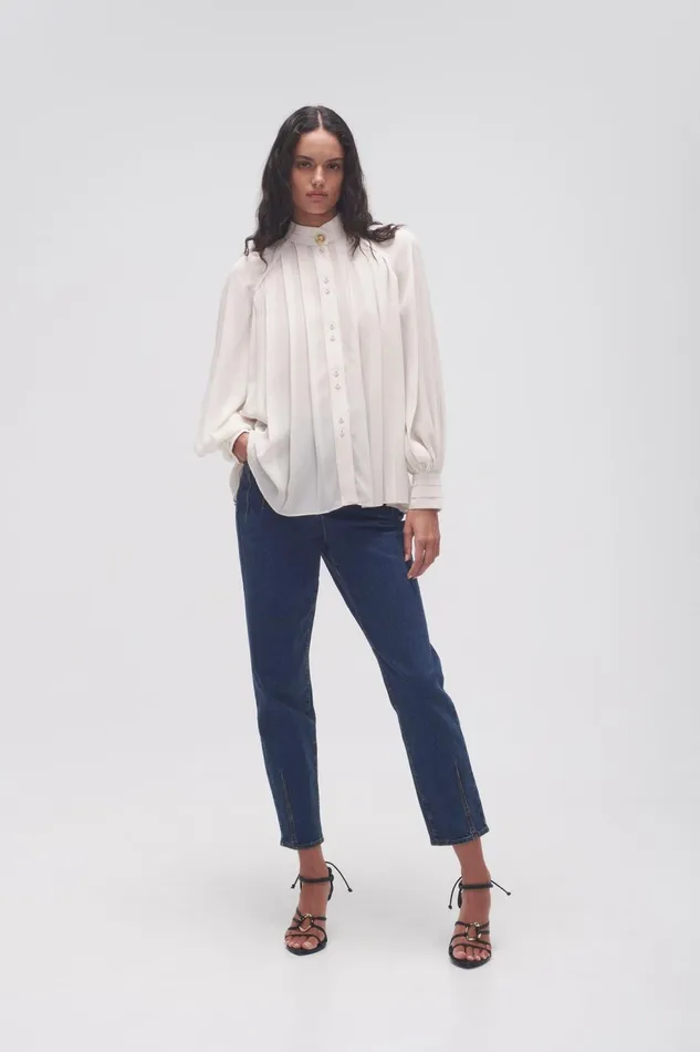 Women Beatrice Pleated Blouse Coconut Cream Aje Tops