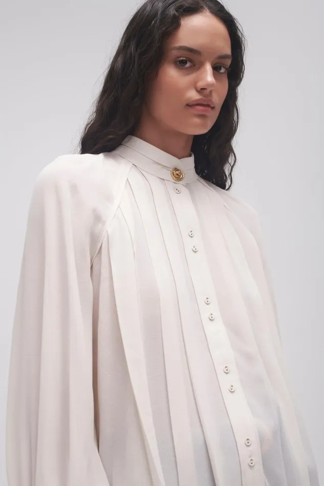 Women Beatrice Pleated Blouse Coconut Cream Aje Tops