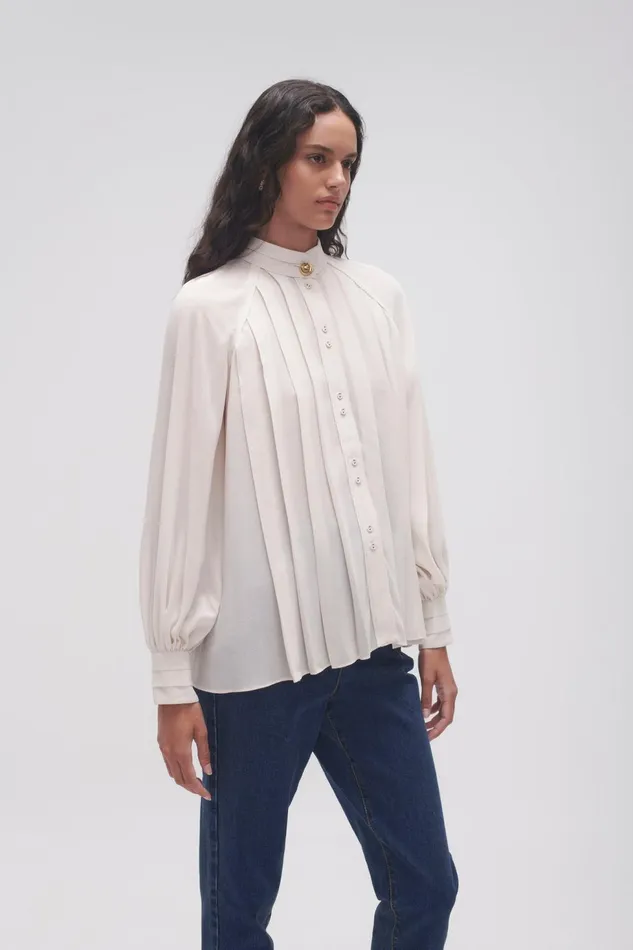 Women Beatrice Pleated Blouse Coconut Cream Aje Tops