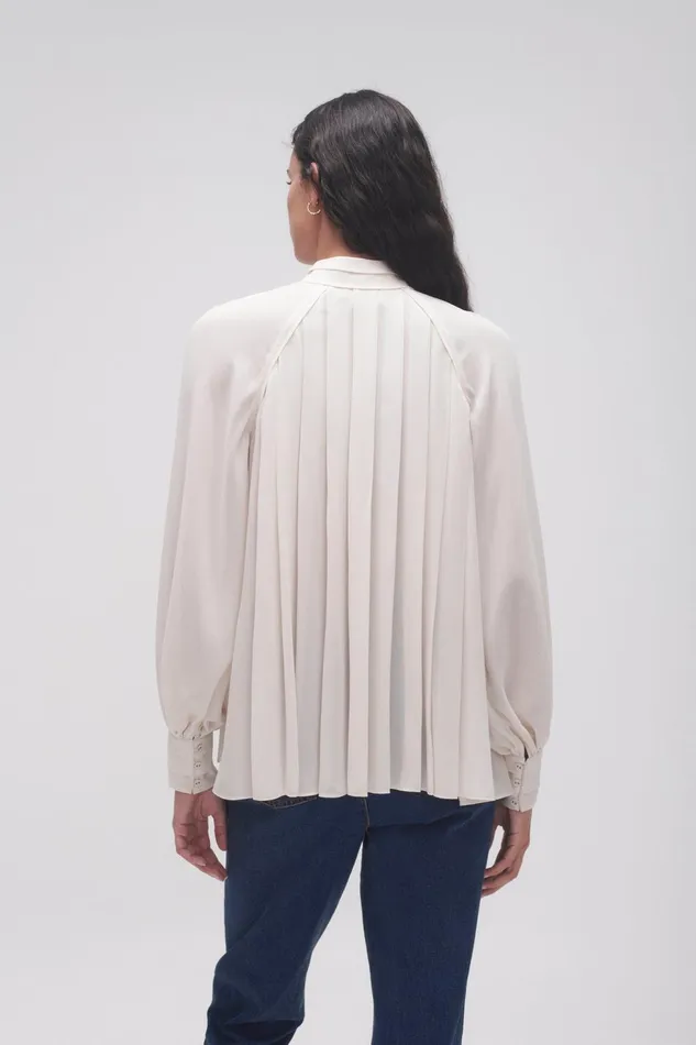 Women Beatrice Pleated Blouse Coconut Cream Aje Tops
