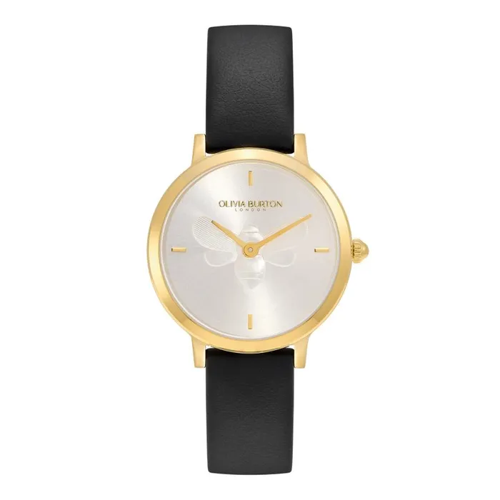 Women Bee Watches Olivia Burton 28mm Bee Ultra Slim Gold and Black Leather Strap Watch Women Bee Watches Olivia Burton 28mm Bee Ultra Slim Gold and Black Leather Strap Watch