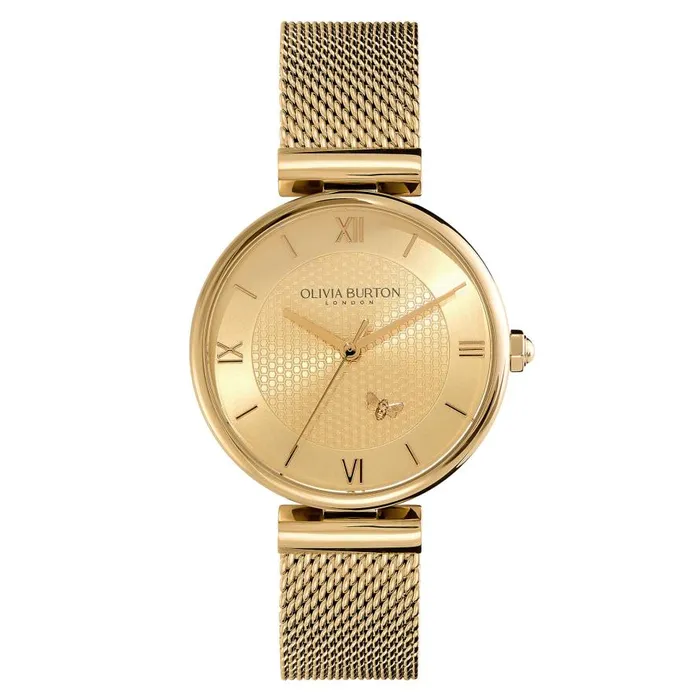 Women Bee Watches Olivia Burton 36mm Minima Bee TBar Gold Mesh Watch