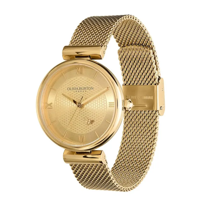 Women Bee Watches Olivia Burton 36mm Minima Bee TBar Gold Mesh Watch