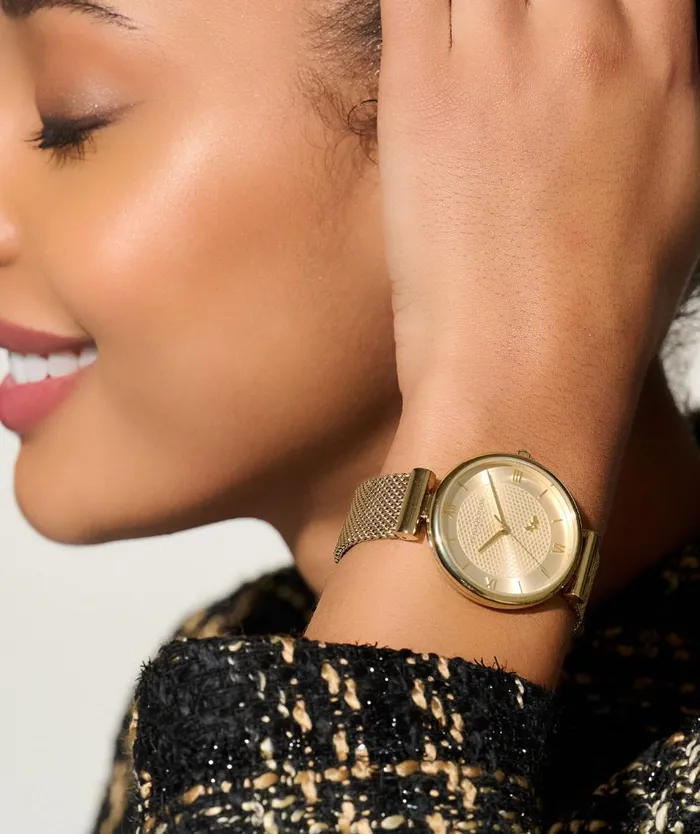 Women Bee Watches Olivia Burton 36mm Minima Bee TBar Gold Mesh Watch