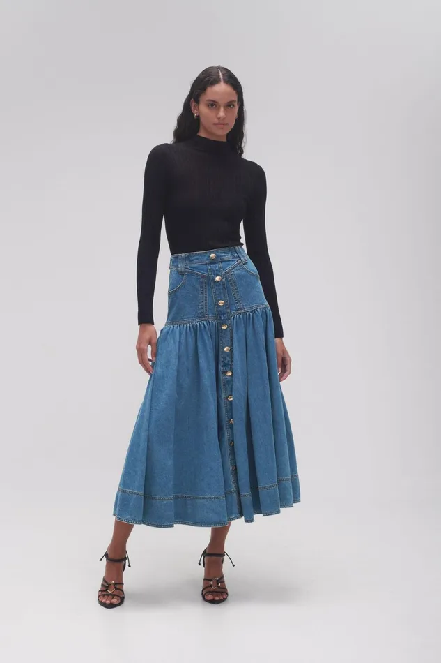 Women Belmond Denim Midi Skirt 90039s Wash Aje Skirts