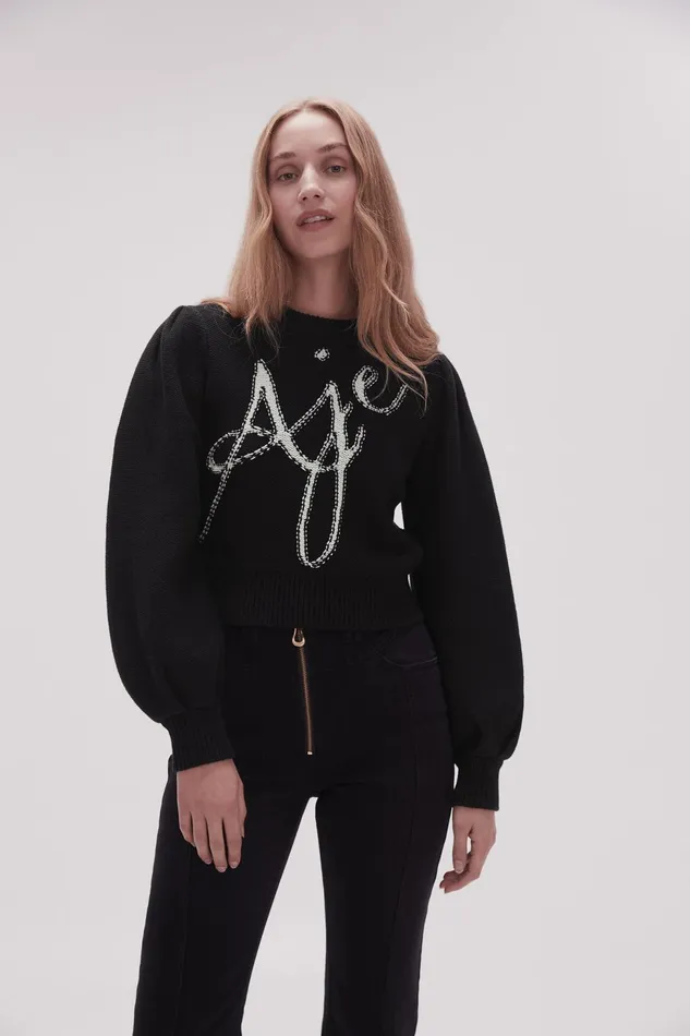 Women Betsy Logo Jumper Blackivory Aje Knitwear and Jumpers