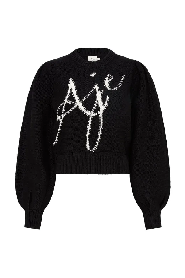 Women Betsy Logo Jumper Blackivory Aje Knitwear and Jumpers