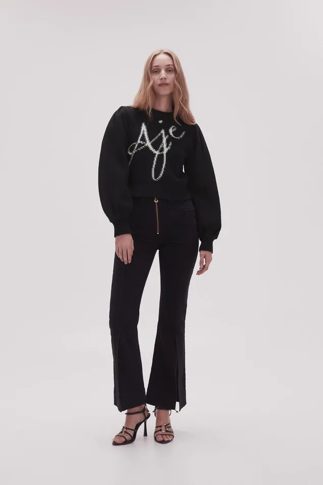 Women Betsy Logo Jumper Blackivory Aje Knitwear and Jumpers