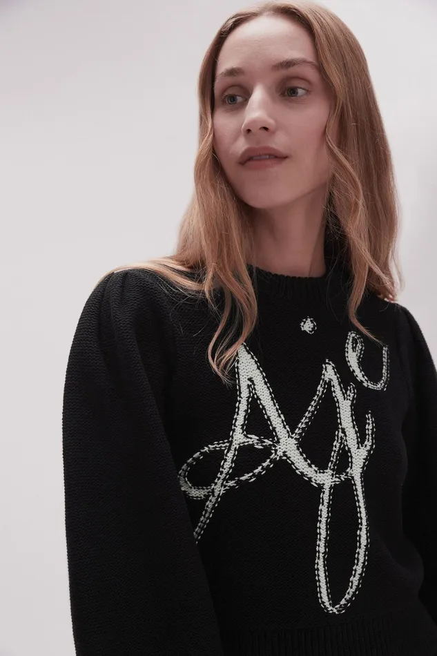 Women Betsy Logo Jumper Blackivory Aje Knitwear and Jumpers