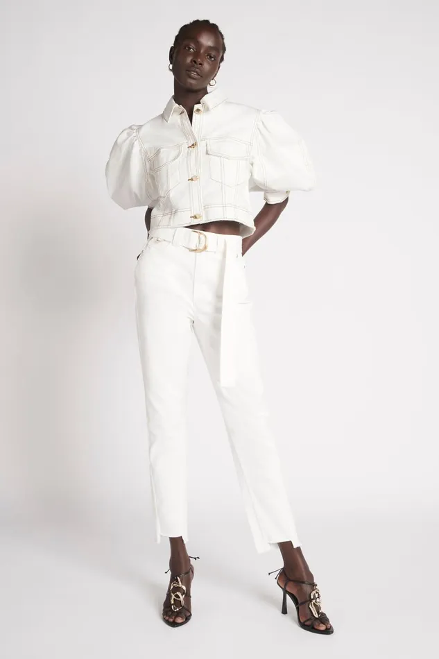 Women Bianca Denim Belted Jean White Aje Pants