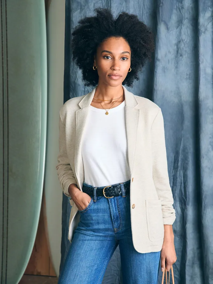 Women Blazers and Outerwear Faherty Inlet Knit Blazer Light Oatmeal Melange