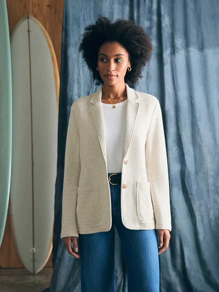 Women Blazers and Outerwear Faherty Inlet Knit Blazer Light Oatmeal Melange