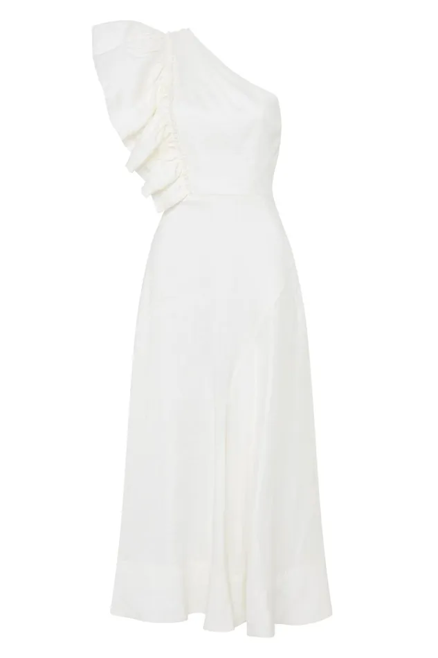 Women Bonjour Asymmetric Midi Dress Ivory Aje Dresses