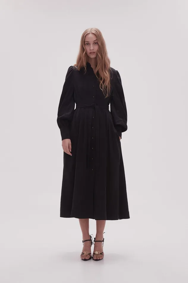 Women Bonnie Knot Sleeve Midi Dress Black Aje Dresses