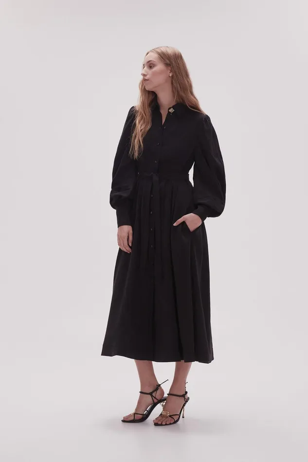 Women Bonnie Knot Sleeve Midi Dress Black Aje Dresses