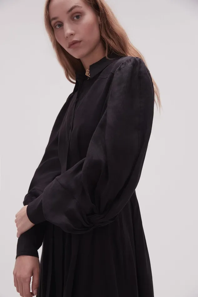 Women Bonnie Knot Sleeve Midi Dress Black Aje Dresses