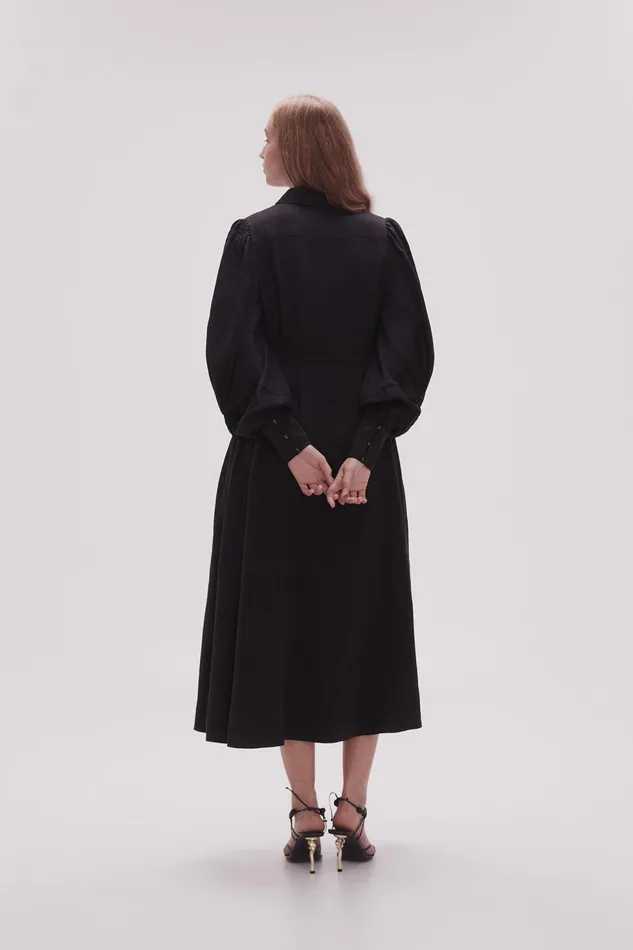 Women Bonnie Knot Sleeve Midi Dress Black Aje Dresses