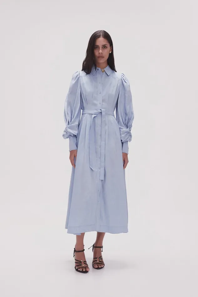 Women Bonnie Knot Sleeve Midi Dress Light Sky Blue Aje Dresses