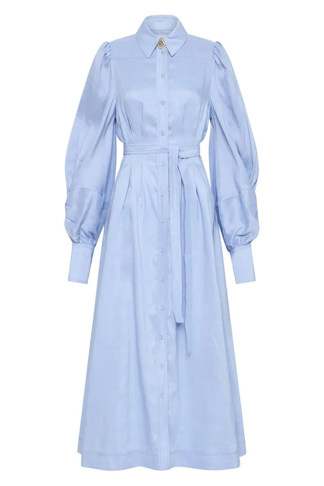 Women Bonnie Knot Sleeve Midi Dress Light Sky Blue Aje Dresses