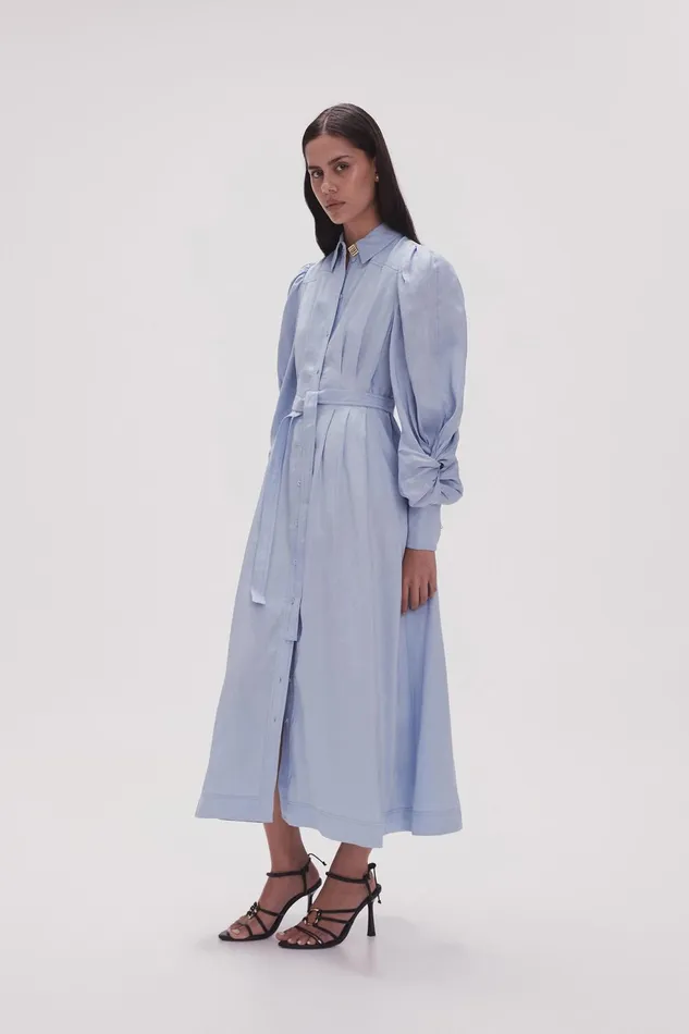 Women Bonnie Knot Sleeve Midi Dress Light Sky Blue Aje Dresses