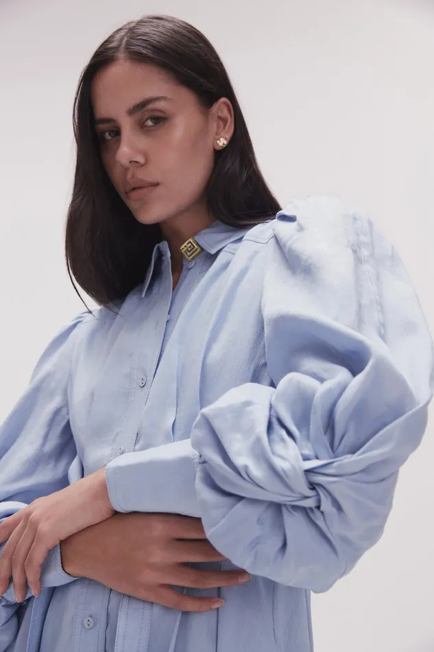 Women Bonnie Knot Sleeve Midi Dress Light Sky Blue Aje Dresses