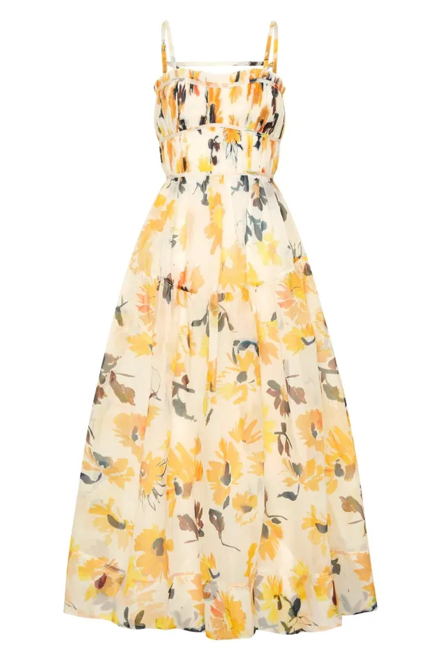 Women Botanica Cross Back Midi Dress Pressed Sunflowers Aje Dresses