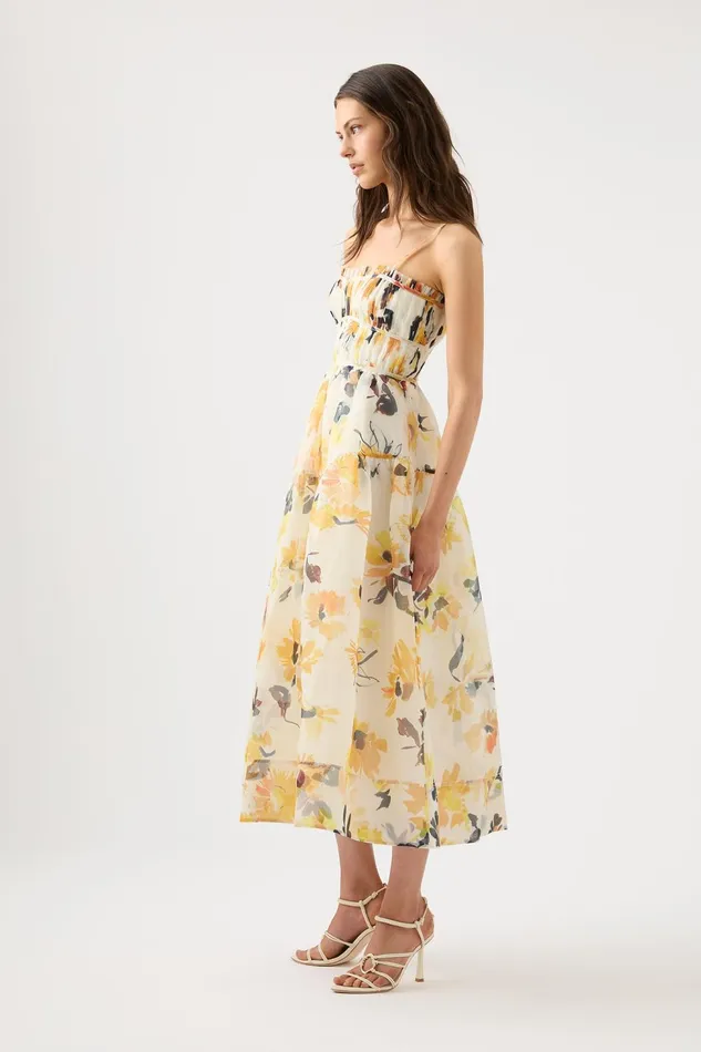 Women Botanica Cross Back Midi Dress Pressed Sunflowers Aje Dresses