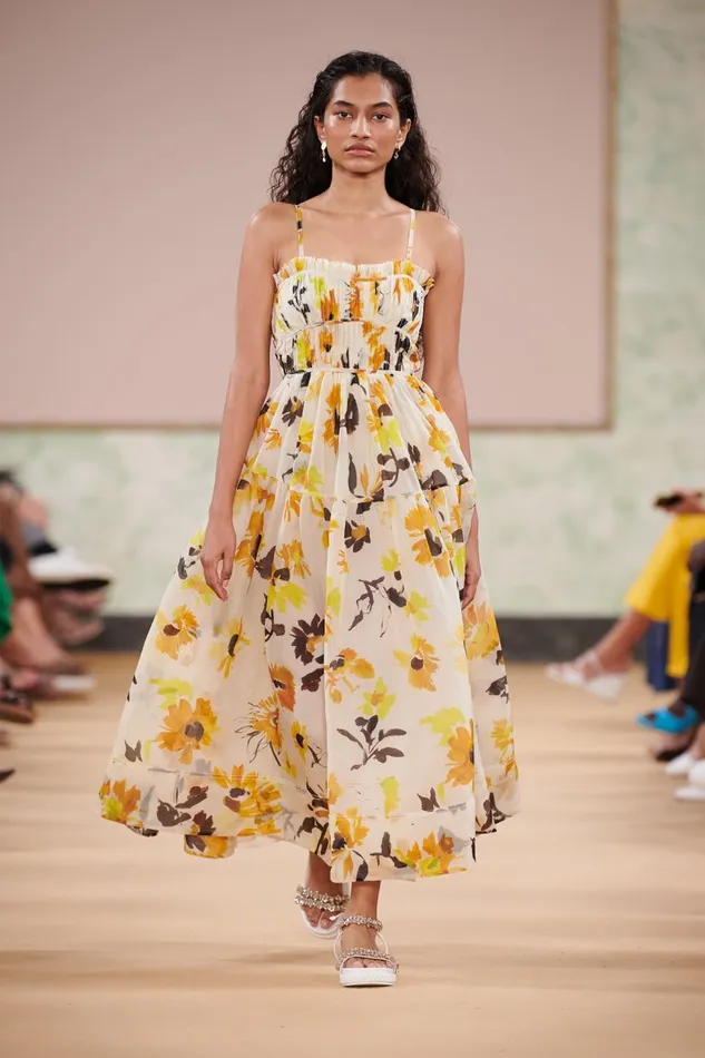 Women Botanica Cross Back Midi Dress Pressed Sunflowers Aje Dresses