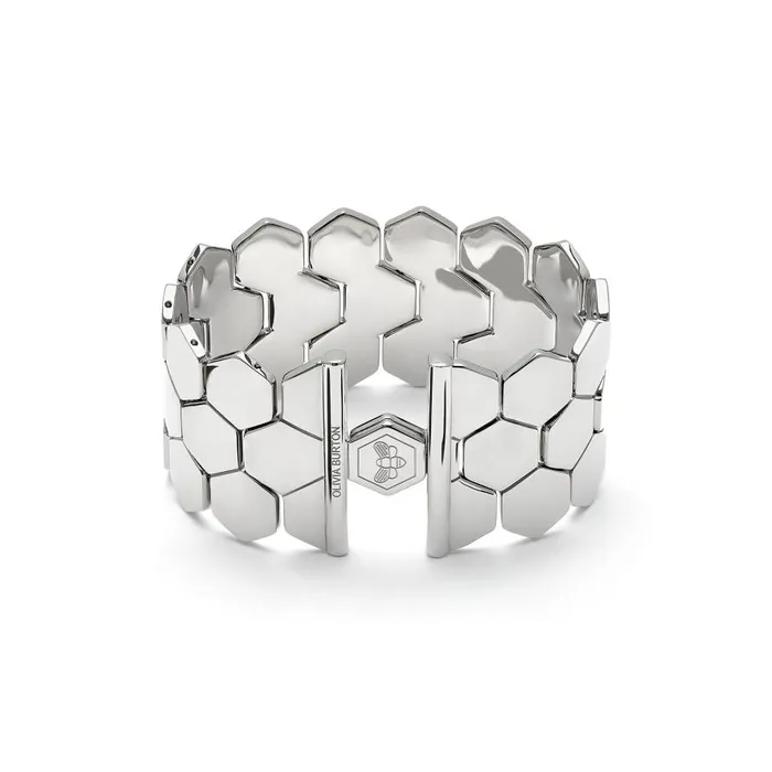 Women Bracelets Olivia Burton Honeycomb Silver Tone Cuff Bracelet