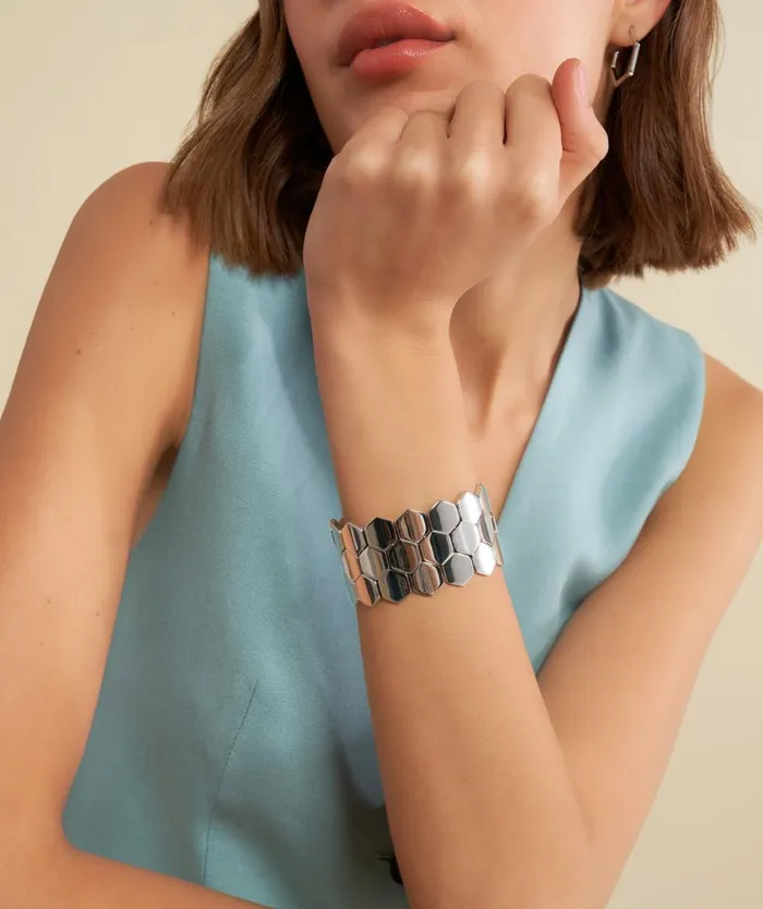 Women Bracelets Olivia Burton Honeycomb Silver Tone Cuff Bracelet
