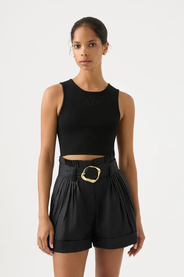 Women Byblos Belted Linen Short Black Aje Shorts