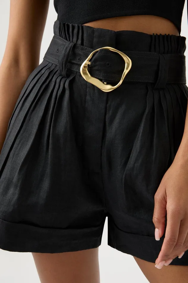 Women Byblos Belted Linen Short Black Aje Shorts