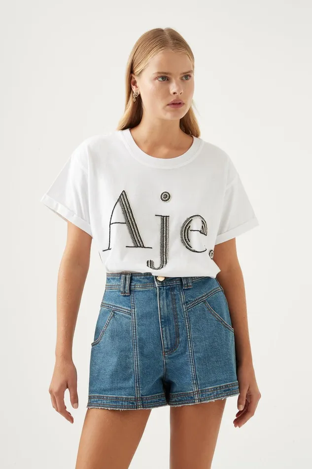 Women Cary Embellished Tee Whiteblack Aje Tees