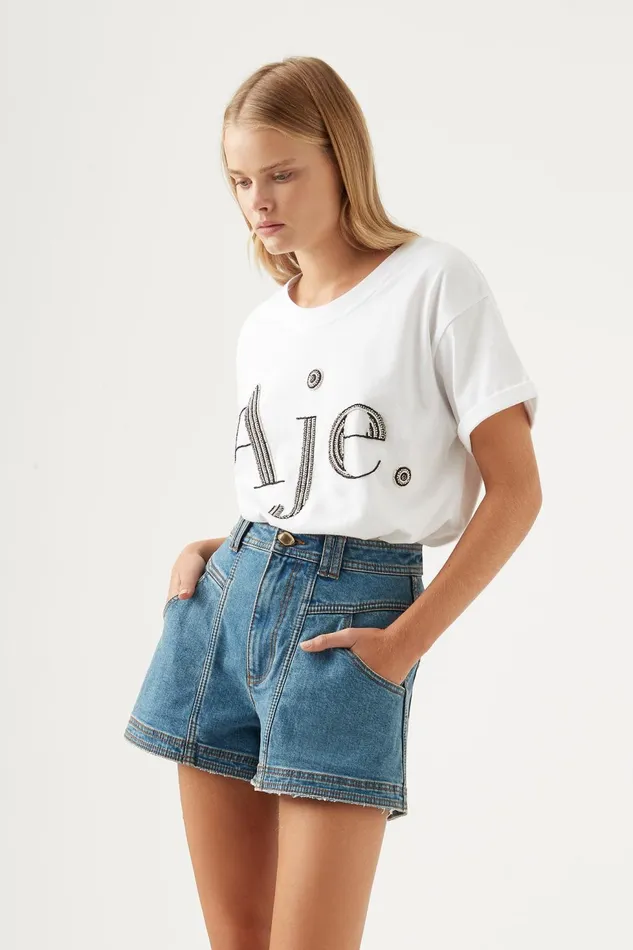 Women Cary Embellished Tee Whiteblack Aje Tees