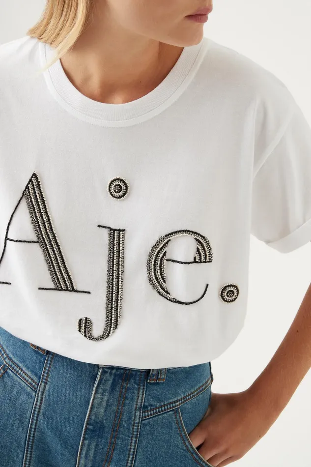Women Cary Embellished Tee Whiteblack Aje Tees