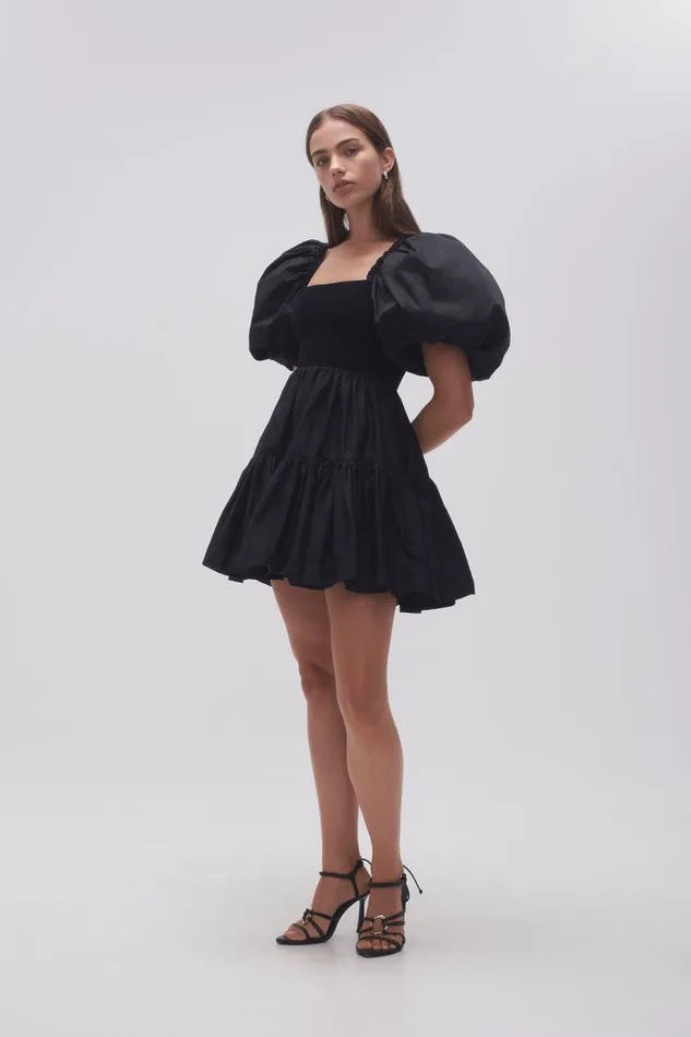 Women Casa Puff Sleeve Mini Dress Black Aje Dresses