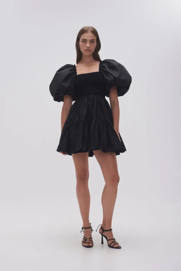 Women Casa Puff Sleeve Mini Dress Black Aje Dresses