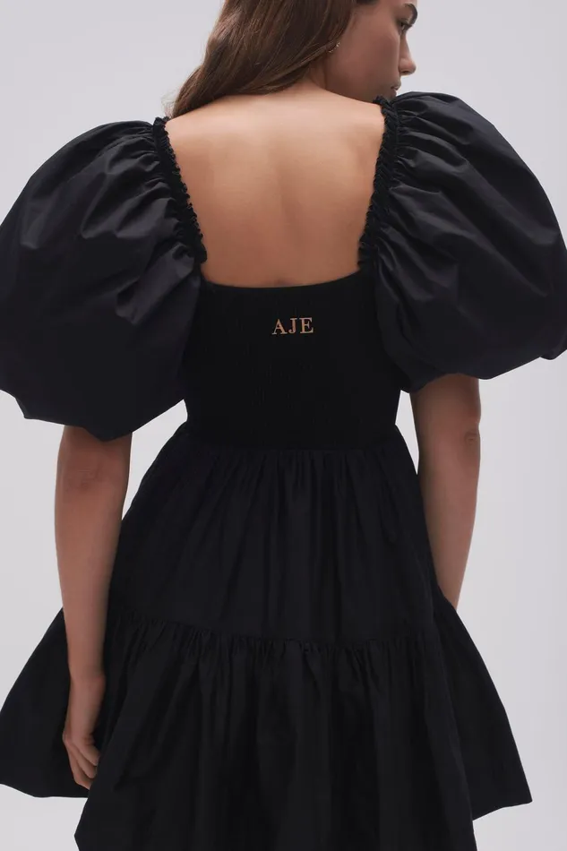 Women Casa Puff Sleeve Mini Dress Black Aje Dresses