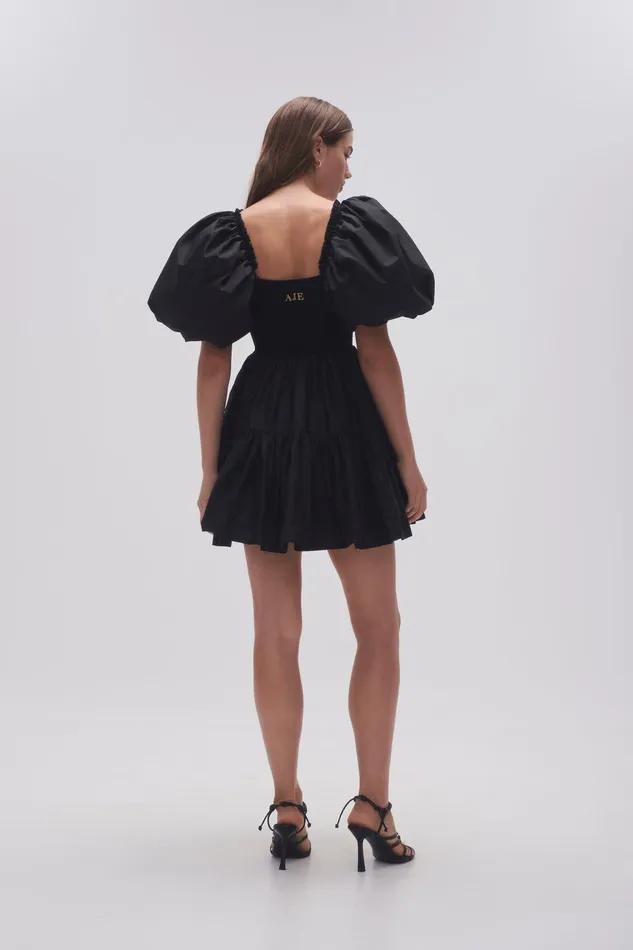 Women Casa Puff Sleeve Mini Dress Black Aje Dresses