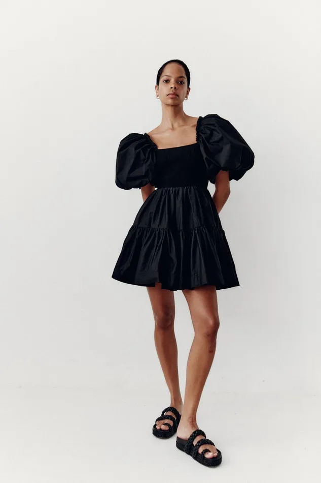 Women Casa Puff Sleeve Mini Dress Black Aje Dresses