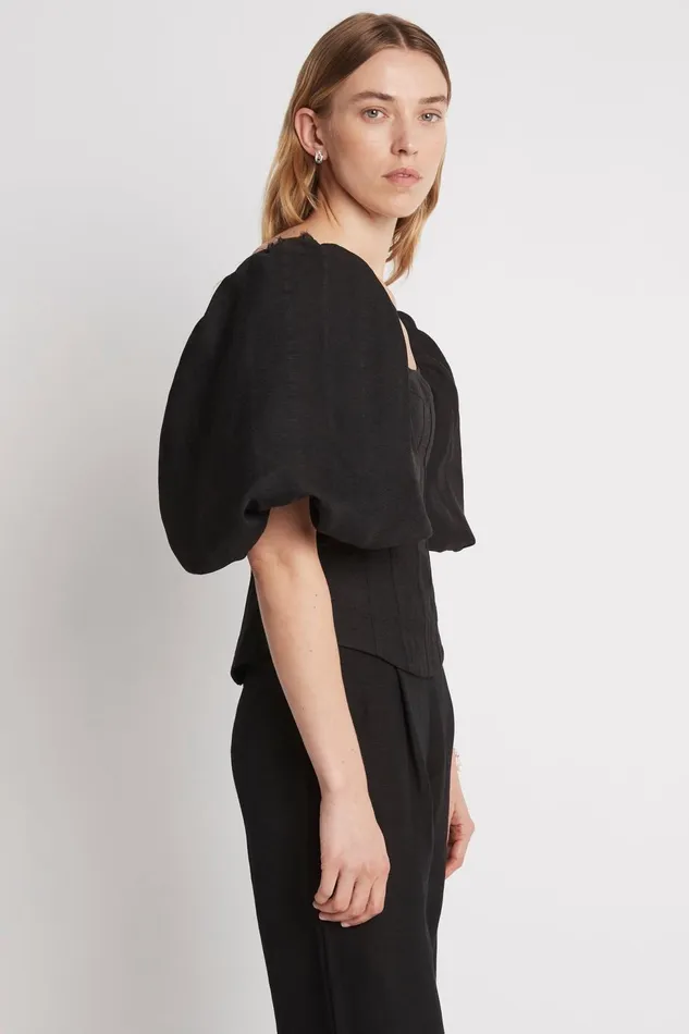 Women Cecile Puff Sleeve Corset Top Black Aje Tops