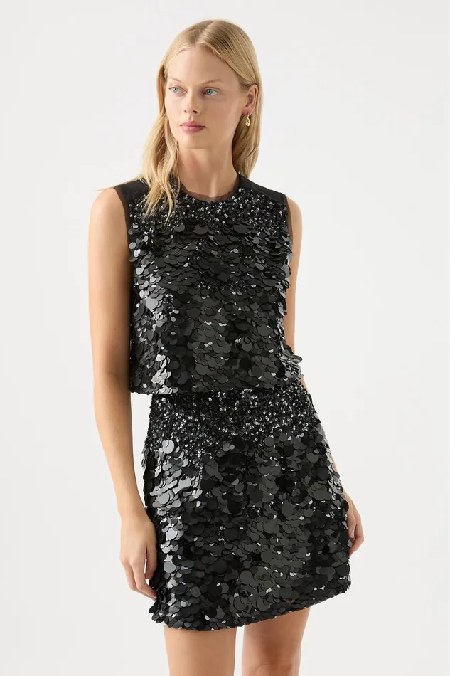 Women Celeste Sequin Shell Top Black Aje Tops