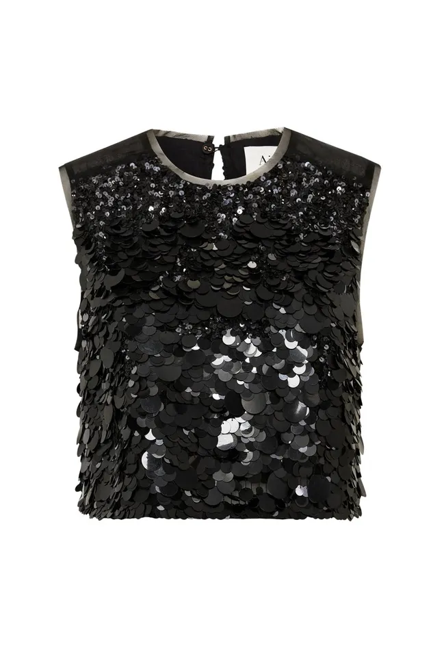 Women Celeste Sequin Shell Top Black Aje Tops