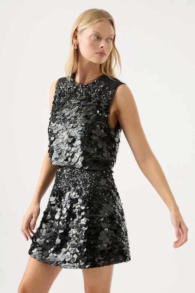 Women Celeste Sequin Shell Top Black Aje Tops