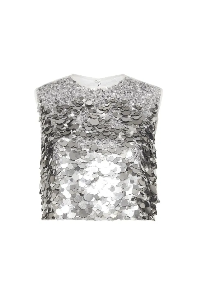 Women Celeste Sequin Shell Top Silver Aje Tops