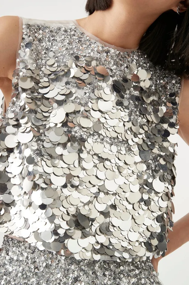 Women Celeste Sequin Shell Top Silver Aje Tops