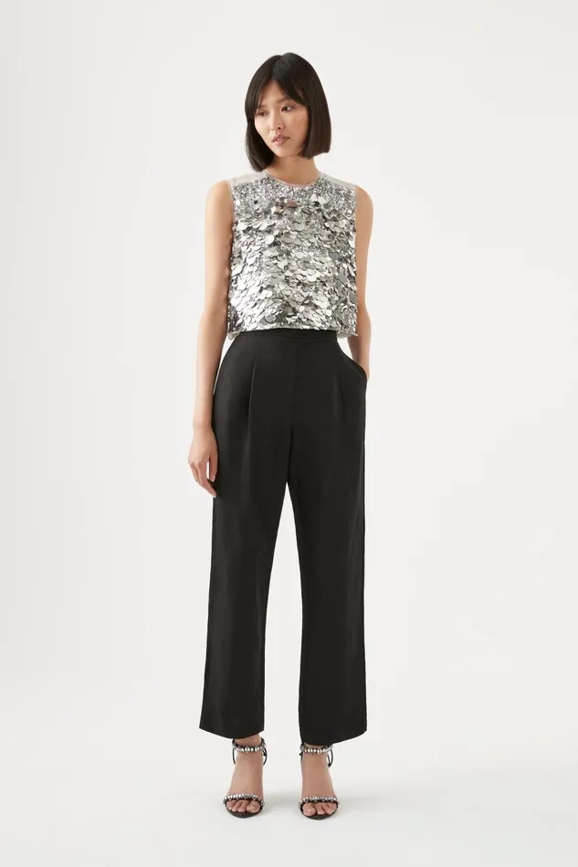 Women Celeste Sequin Shell Top Silver Aje Tops