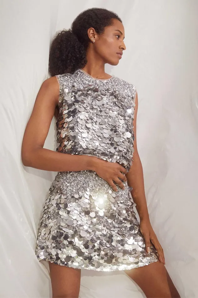 Women Celeste Sequin Shell Top Silver Aje Tops
