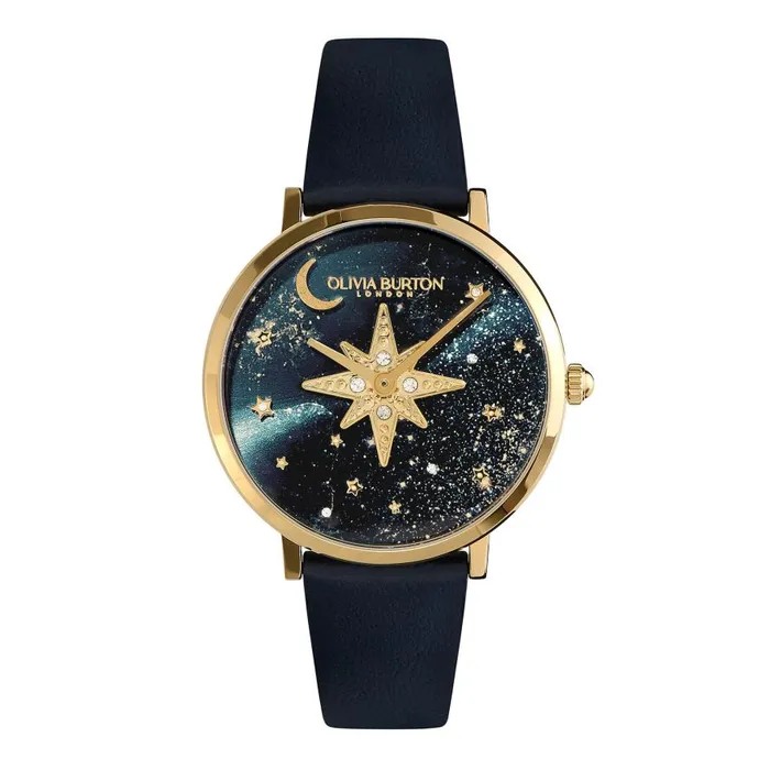 Women Celestial Watches Olivia Burton 35mm Nova Slim Gold and Sapphire Blue Leather Strap Watch Women Celestial Watches Olivia Burton 35mm Nova Slim Gold and Sapphire Blue Leather Strap Watch